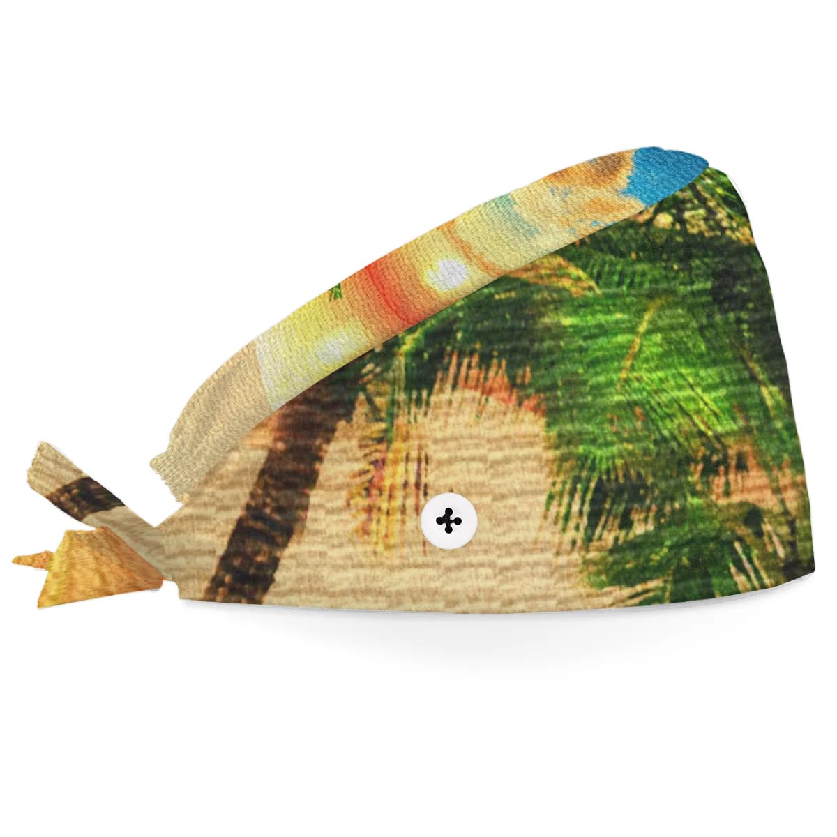 Mularoka Watercolor Coconut Tree Island Working Caps with Button Sweatband Comfortable Adjustable Bouffant Hats Work Hat for Women Men