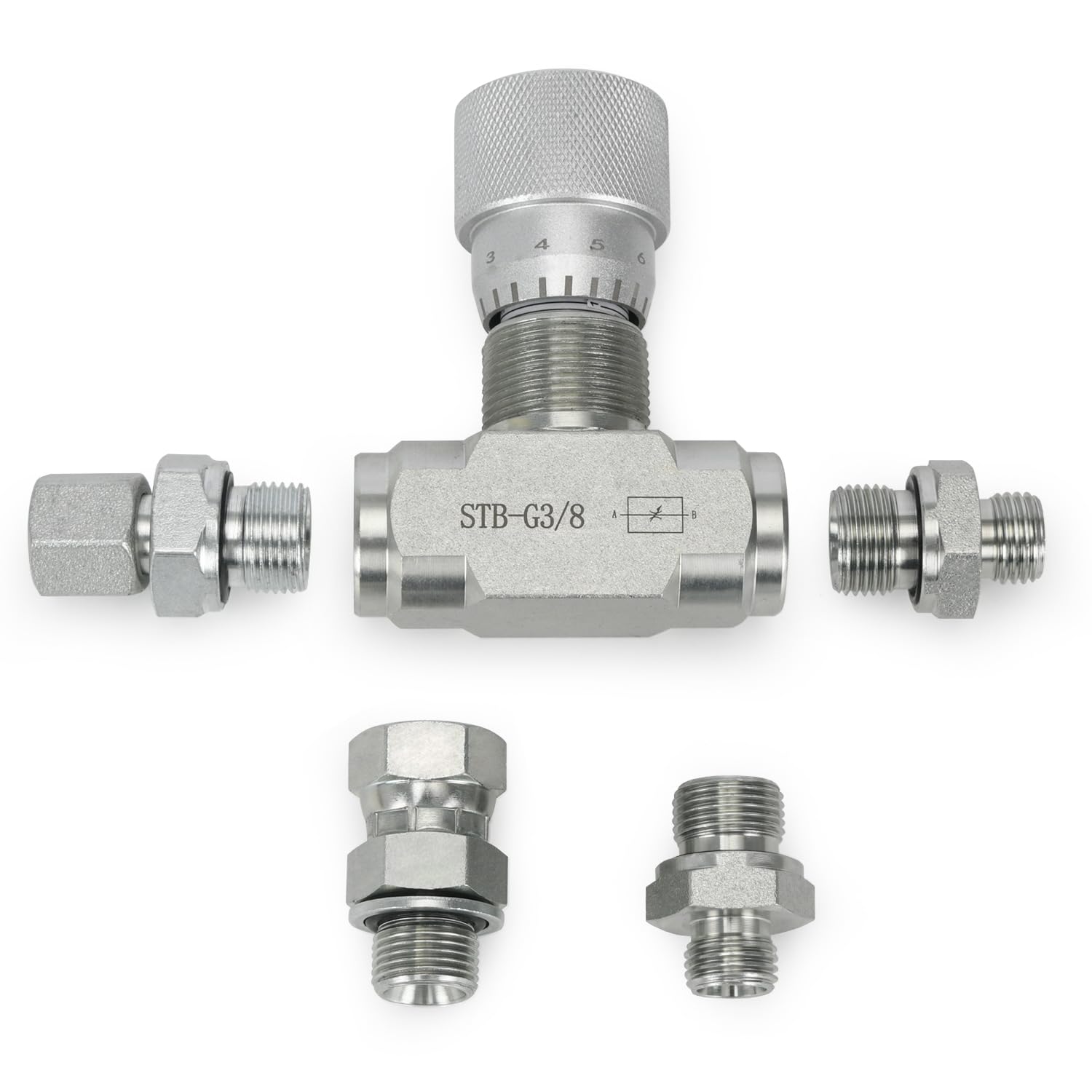 STB-G3/8 3/8" L08 Hydraulic Flow Control Valve Compatible with 1-2 Ton Mini Excavator, Bidirectional Restrictor Valve 5 Pcs