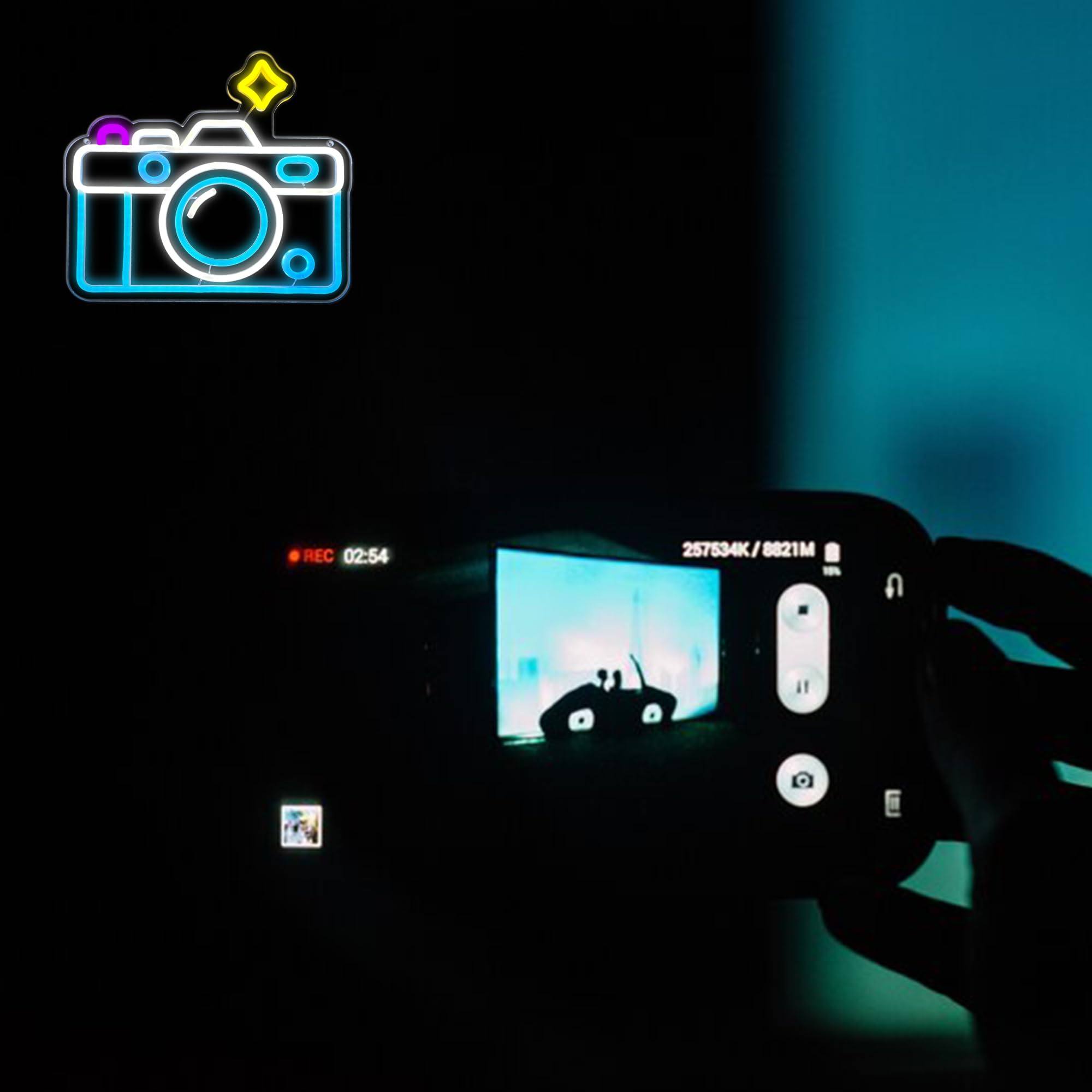 Insegna al neon con fotocamera, dimmerabile alimentata tramite USB, simpatica luce al neon per studio fotografico, decorazione da parete per feste, bar, negozi, studi fotografici, soggiorno