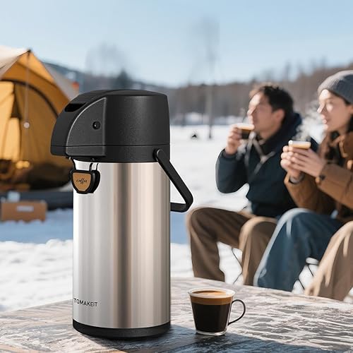 Miniatura 5 de TOMAKEIT Airpot - Jarra de café térmica de acero inoxidable con aislamiento térmico de 3 L 102 onzas con palanca para agua calientefría