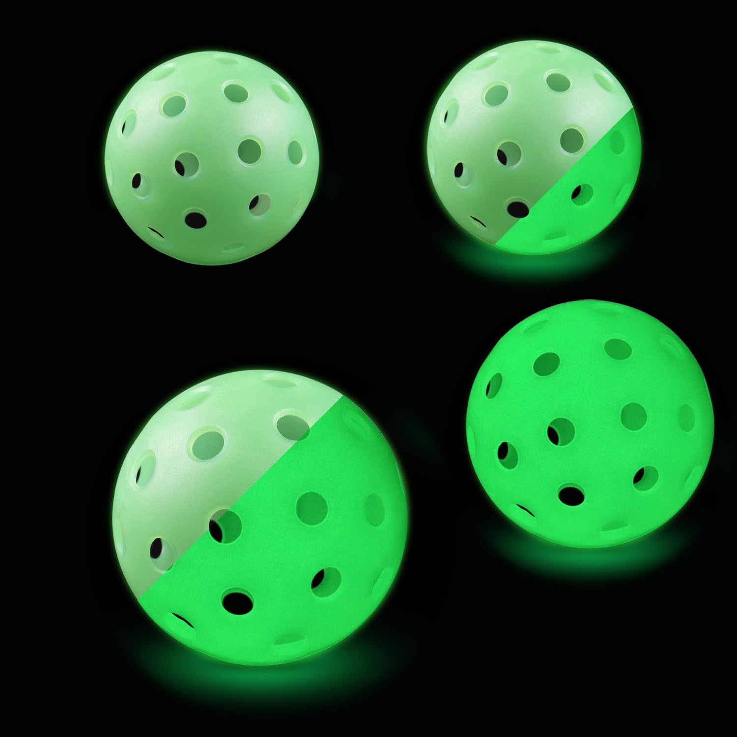 R&L Glow in The Dark Pickleball Balls with UV Flashlight, Fluorescent Luminous Green for Night Time Play, Premium 40 Holes USAPA Standard, Durable Outdoor Indoor Use - 4 Pack