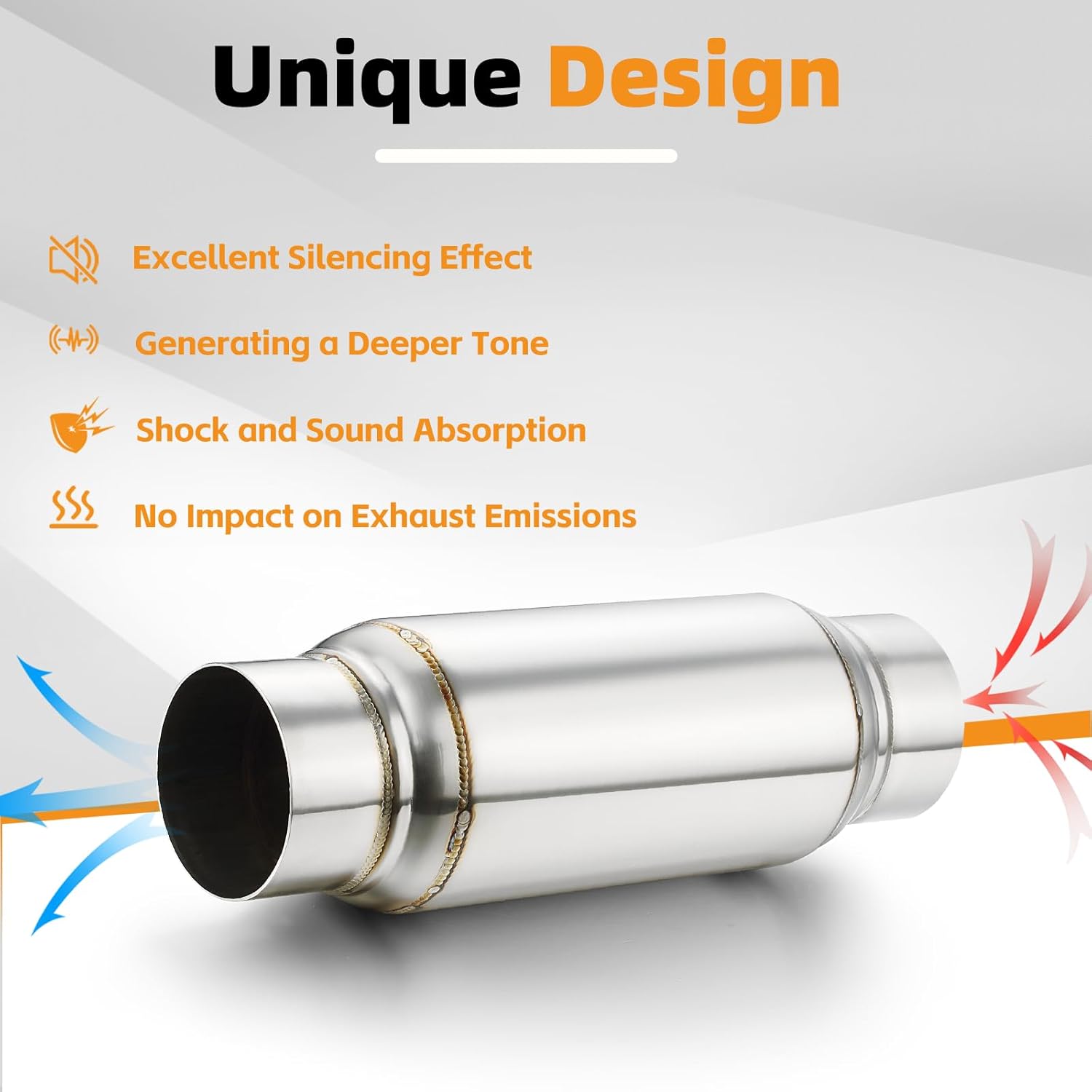 Exhaust Resonator 3" Inlet, A-KARCK 3" Inlet 3" Outlet 12" Overall Length Muffler Resonator Deep Tone Clear Up Rasp