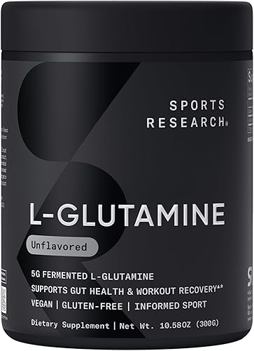 Sports Research L-Glutamina - Recuperación de entrenamiento, salud inmunológica y apoyo para la salud intestinal - 0.18 oz por porción - 10.58 onzas