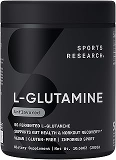 Sports Research L-Glutamine Powder: 5g Serving for Muscle Recovery and Gut Health (10.58 Oz)