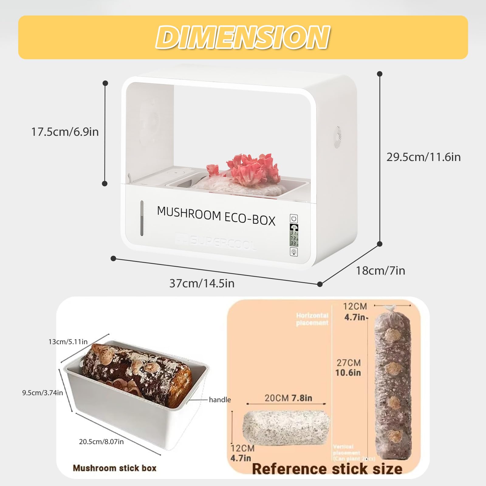 Caja de Cultivo de Setas con Sistema de Ventilación | Iluminación LED Automática & Control Táctil | Incluye Higrómetro y Termómetro | Caja ABS Transparente para Hidroponía