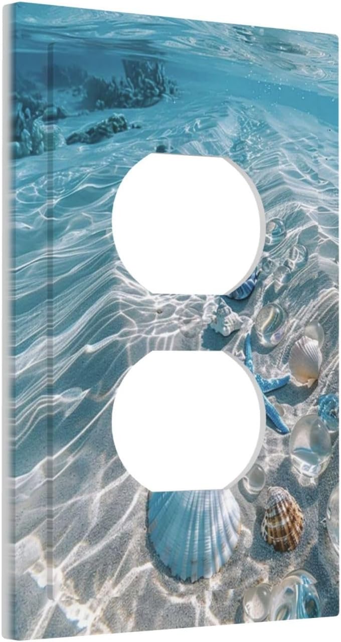Outlet Covers Blue Ocean Beach Starfish Shells 1 Gang Duplex Light Switch Cover Electrical Receptacle Faceplate Wall Plate Decorative Switch Plates for Bedroom Bathroom Decor