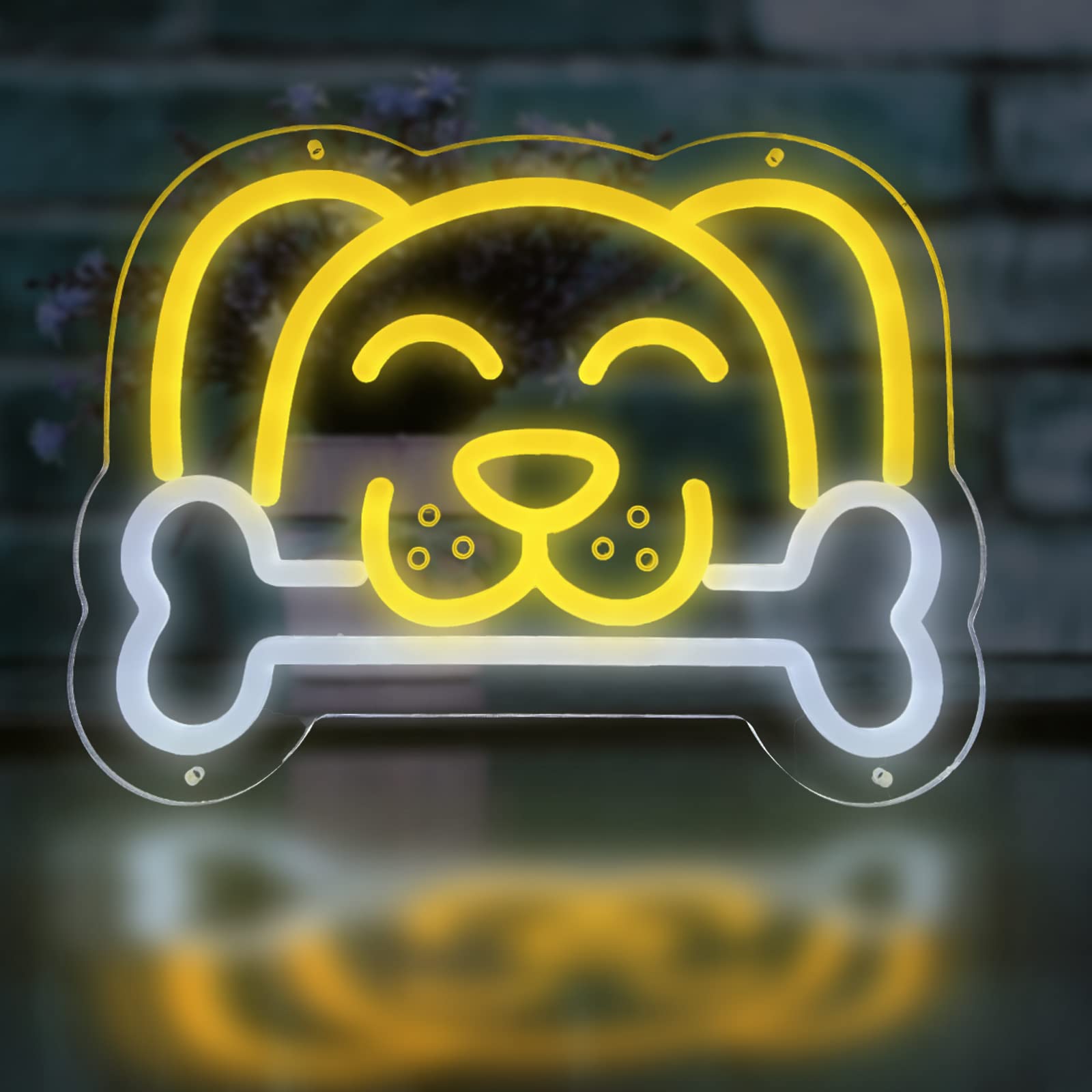 Cute Smiling Dog Neon Light, 12 x 9 Inch Laugh Puppy Face Neon sign, Funny Neon Night Light Wall Decor for Bedroom and Living Room, Cute Neon Gift for Boys and Girls