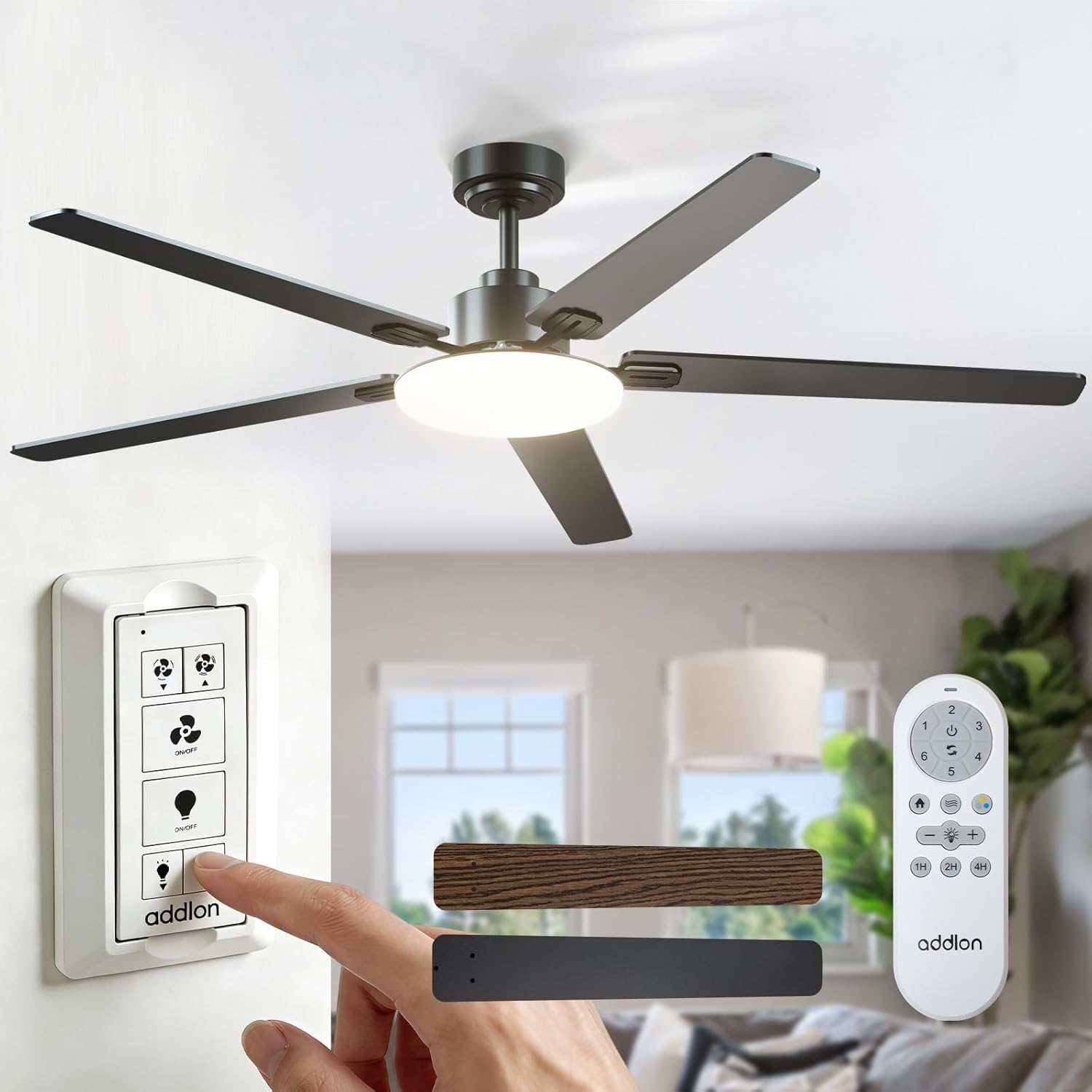 addlon Ceiling Fans with Lights, 60 inch Black Ceiling fan with Light and Remote Control, Reversible, 3CCT, Dimmable, Noiseless, Ceiling Fan for Bedroom, Farmhouse, living room, Indoor/Outdoor Use