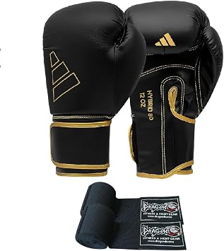 adidas Hybrid80 Boks Eldiveni 10 oz, Siyah-Alt n, Dragondo Boks Bandaj  2li Set, Unisex