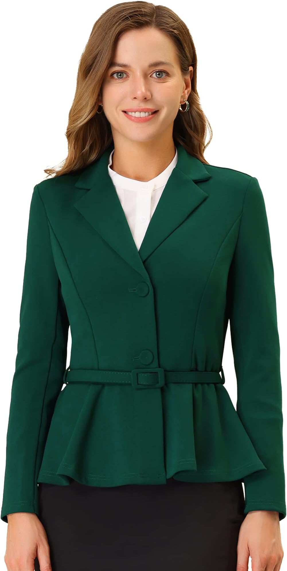 Allegra K Vintage Blazer for Women's Ruffle Hem Belted Notched Lapel Office Work Blazers