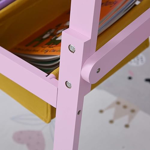 Miniatura 8 de Qaba Caballete de arte de madera 3 en 1 para niños con rollo de papel, pizarra de doble cara y pizarra blanca con cestas de almacenamiento, regalo