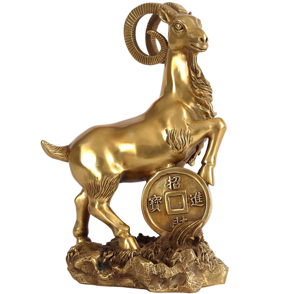 Statua Cinese Feng Shui Scultura Feng Shui Statua di Pecora in Rame Puro Che calpesta lingotti Artigianato Accessori per la casa Arredamento Regali Statua di ricchezza