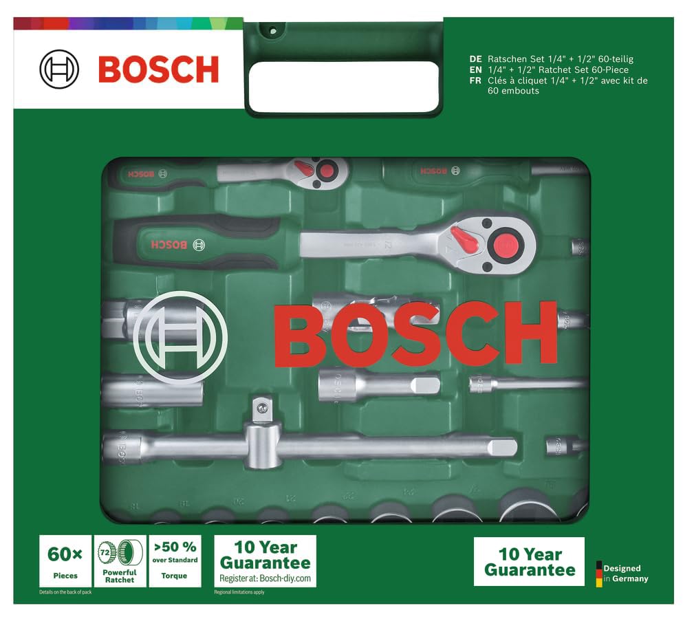 Bosch Set de carracas de 1/4" + 1/2" - 60 piezas