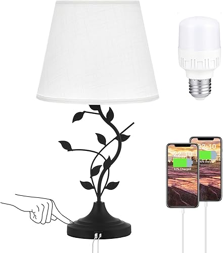 Kakanuo Lámpara de mesa táctil USB con puertos de carga USB C para sala de estar, color blanco, 3 vías, regulable, tradicional, lámpara de mesa