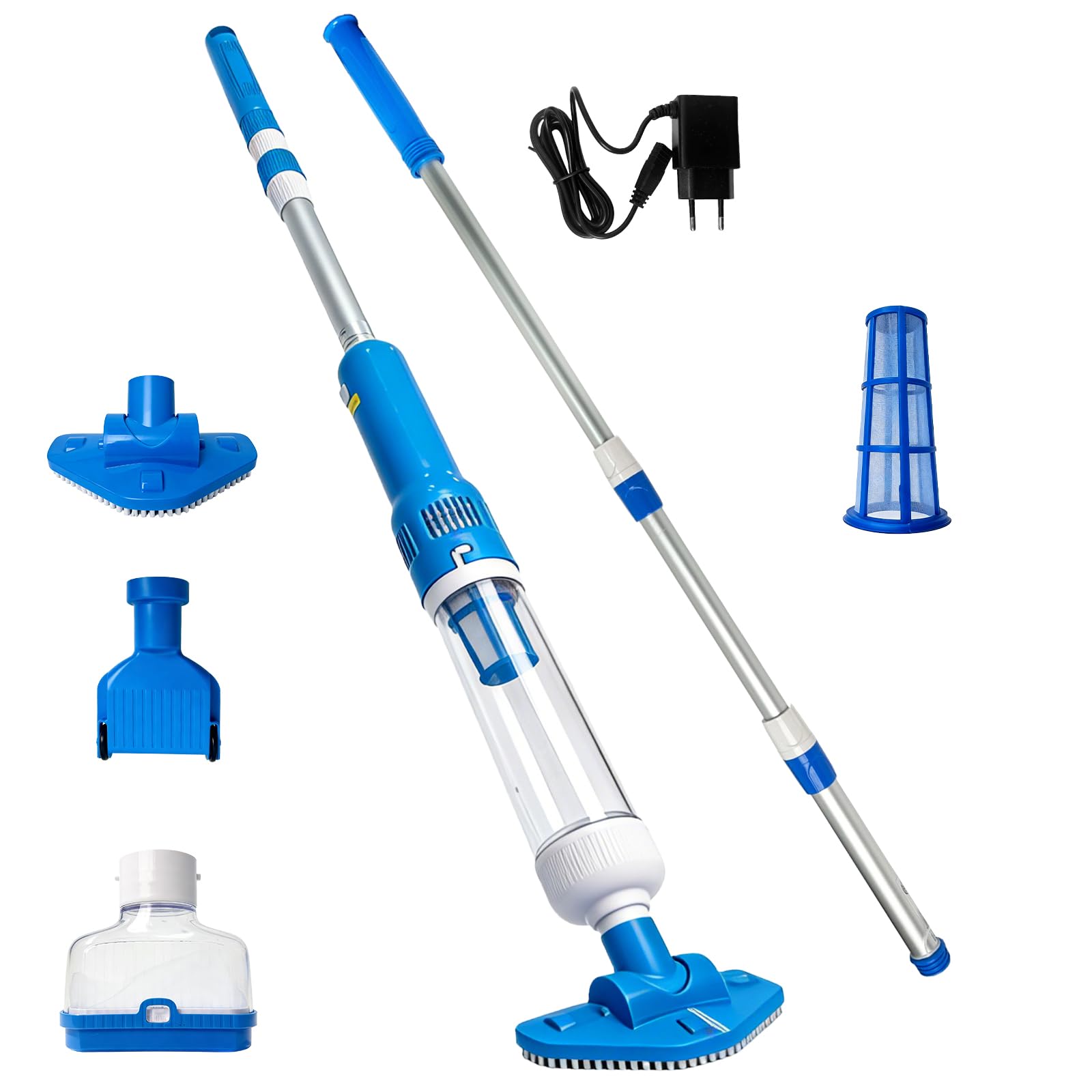 Aspirateur Piscine sans Fil 3 en 1 Nettoyeur Électrique à Batterie IPX8 | Aspirateur Balais Kit avec Manche Télescopique pour SPA et Piscines Hors-Sol Rechargeable