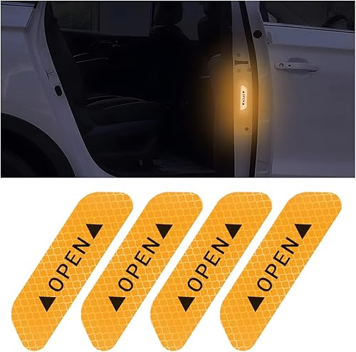 4 calcomanías reflectantes de apertura para puerta de auto, calcomanías de advertencia de seguridad de 3.6 pulgadas, tira protectora anticolisión de