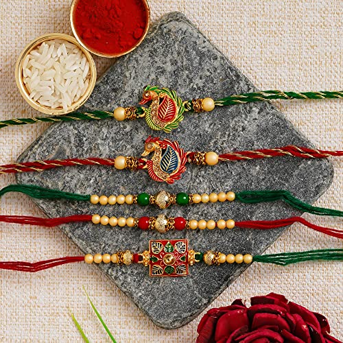 Image of eCraftIndia Rudraksha Rakhi with Roli Chawal Pack