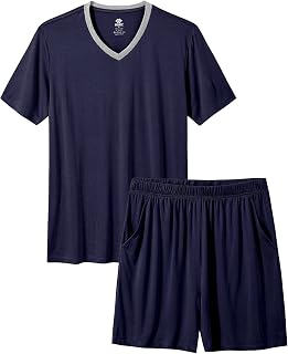 Short Pajama Set for Men 2 Piece Short Sleeve Shirt Home Sleep Bottom Nightwear Sleepwear Lounge Set