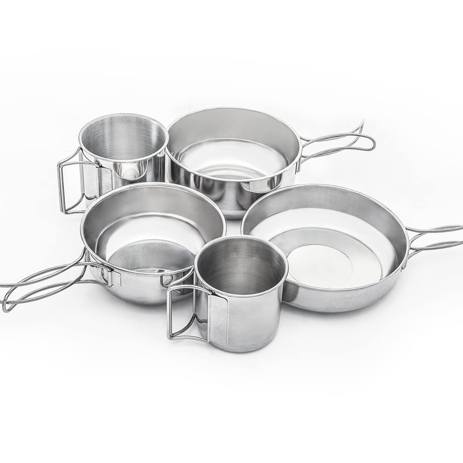 CARBABY クッカーセット 調理鍋 調理セット 食器セット アウトドア鍋 食器 5点セット 折り畳み式 ステンレス製 野外 BBQ 登山 花見 収納袋付き 2-3人用