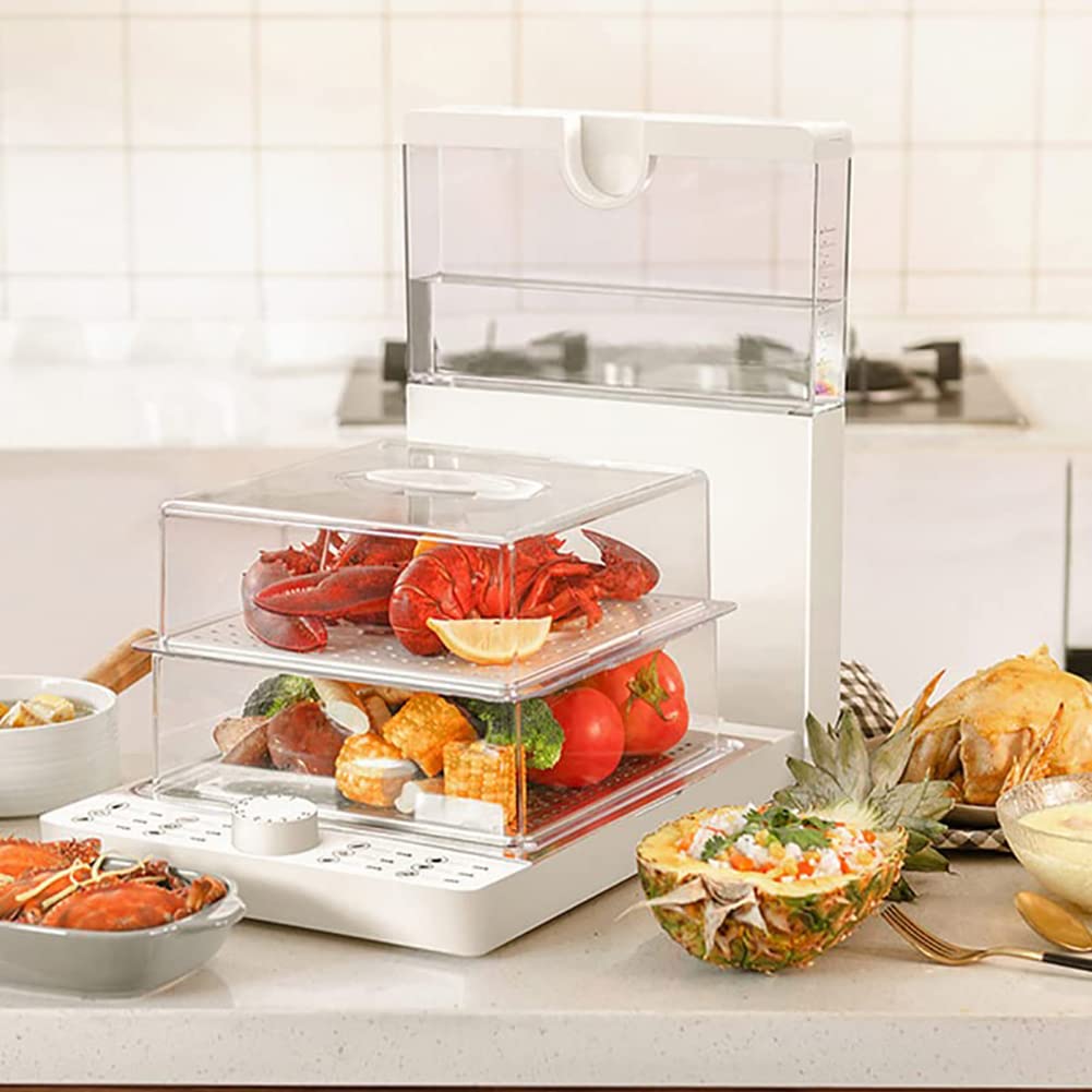 YUNYN Vaporiera elettrica Pieghevole a 3 Livelli, vaporiere elettriche da 1500 W 18,8 l con Timer da 60 Minuti, per Verdure o Carne più Riso, Design Compatto e Facile da riporre