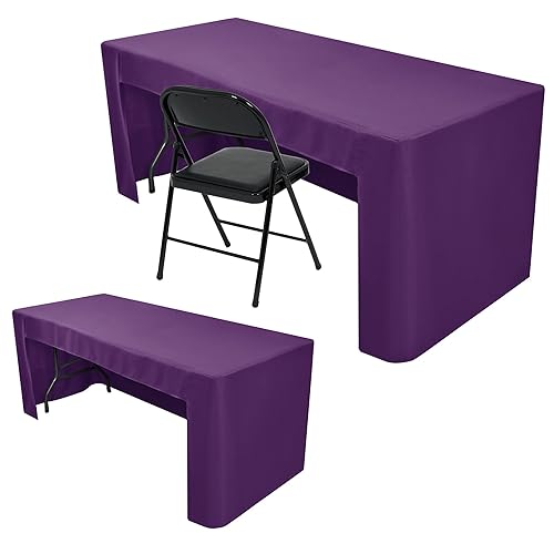 Nasitos 2 Pack 6' Fitted Tablecloth Purple Trade Show Table Cloth-Open Back Valentines Tablecloth Washable and Wrinkle Resistant Rectangular Trade Show Table Cover for Parties, Banquet, Baby Shower - Purple - 6FT|2 Pack