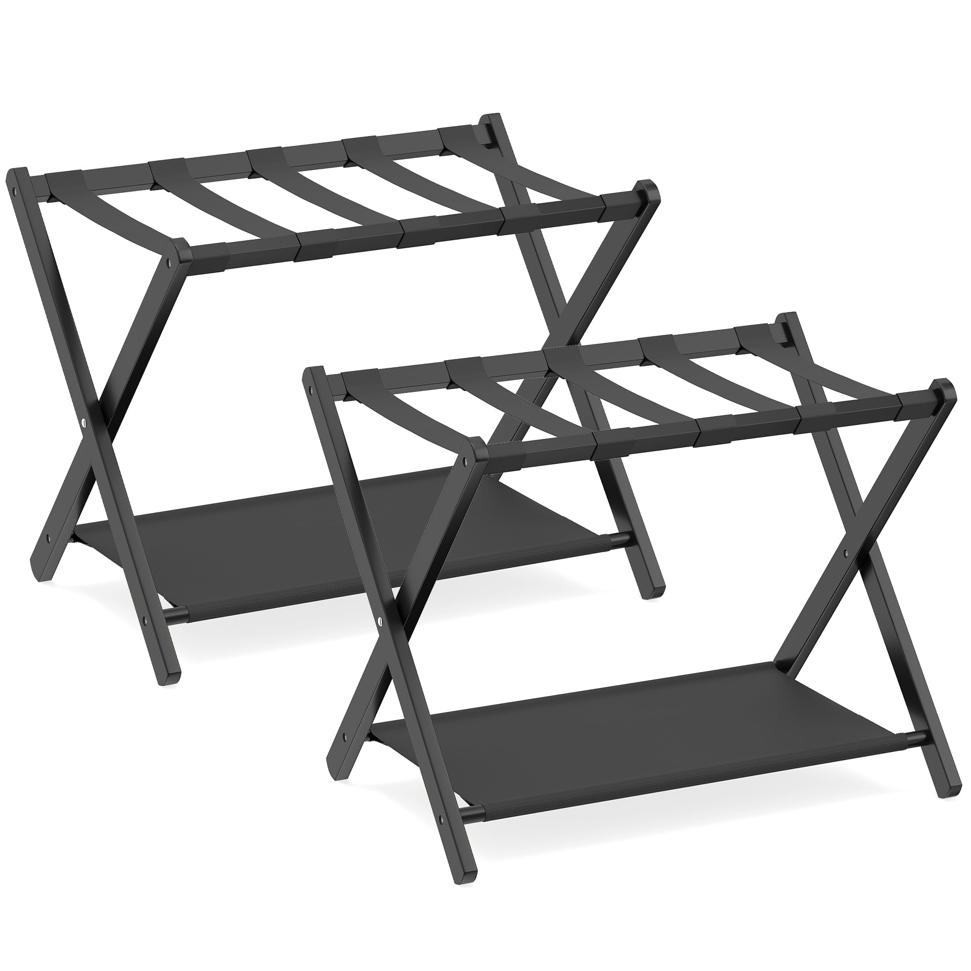COSTWAY 2 Pz Portavaligia Pieghevole in Bamboo con Cinghie, Tessuto Oxford, Portata 65 kg, Nero