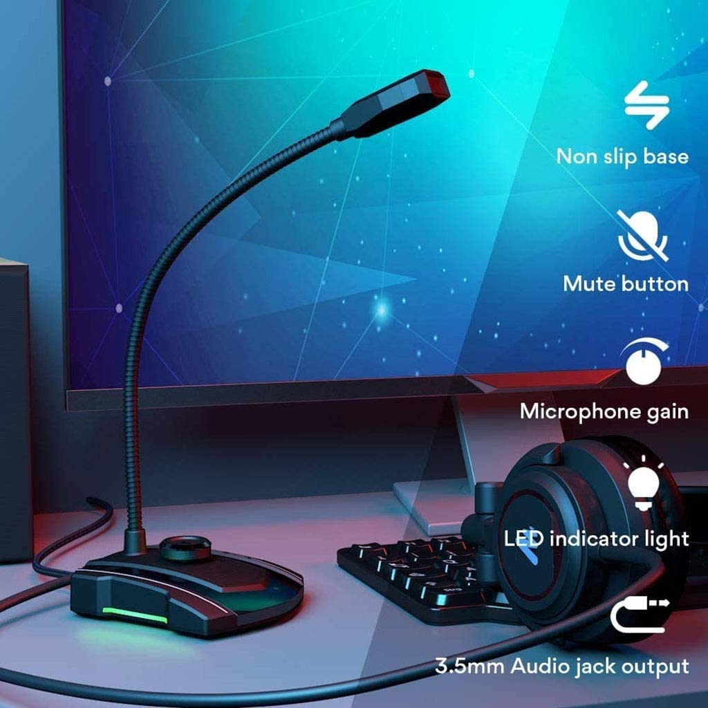 Mikrofon do komputera mikrofon komputerowy, wielokierunkowy kondensor typu „gęsia szyja” typu „Plug & Play” PC mikrofon do gier USB z przyciskiem wyciszania do konferencji