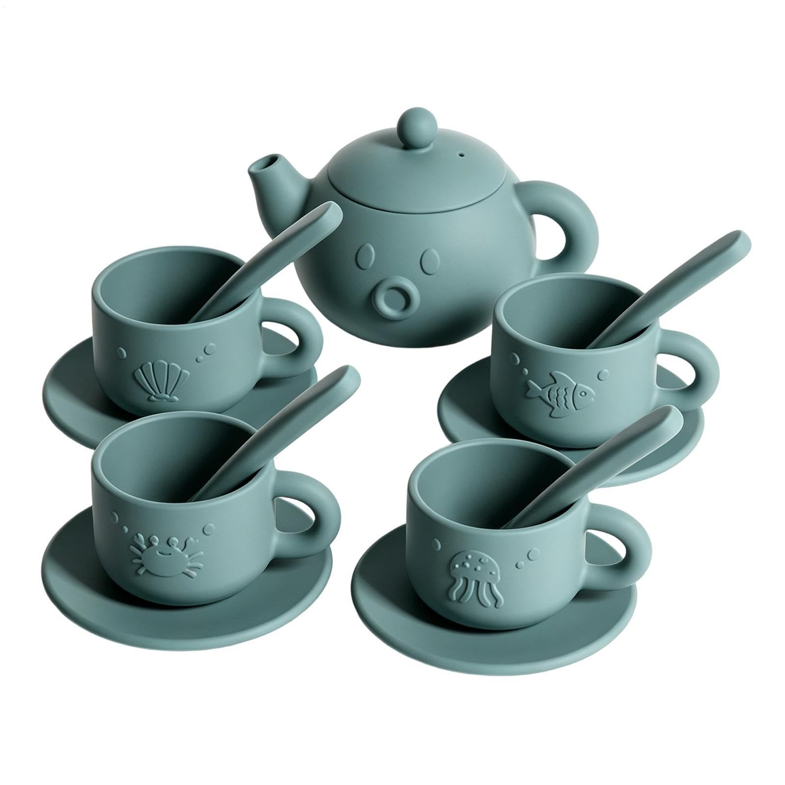 Silicone Tea Set For Kids, Pretend Tea Set For Kids Age 3+ Lightweight Silicone Dishwasher-safe, Realistic Kitchen Accessories, For Home Preschool Daycare Activity Travel Picnic Party Girls Boys