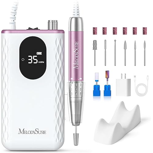 MelodySusie Nail Drill Professional 35000 RPM, Rechargeable Nail File for Nails Gel Polishing Removing, Fast Heat Dissipation & Low Noise, Portable E file for Manicure Pedicure at Home & Salon, MM400D