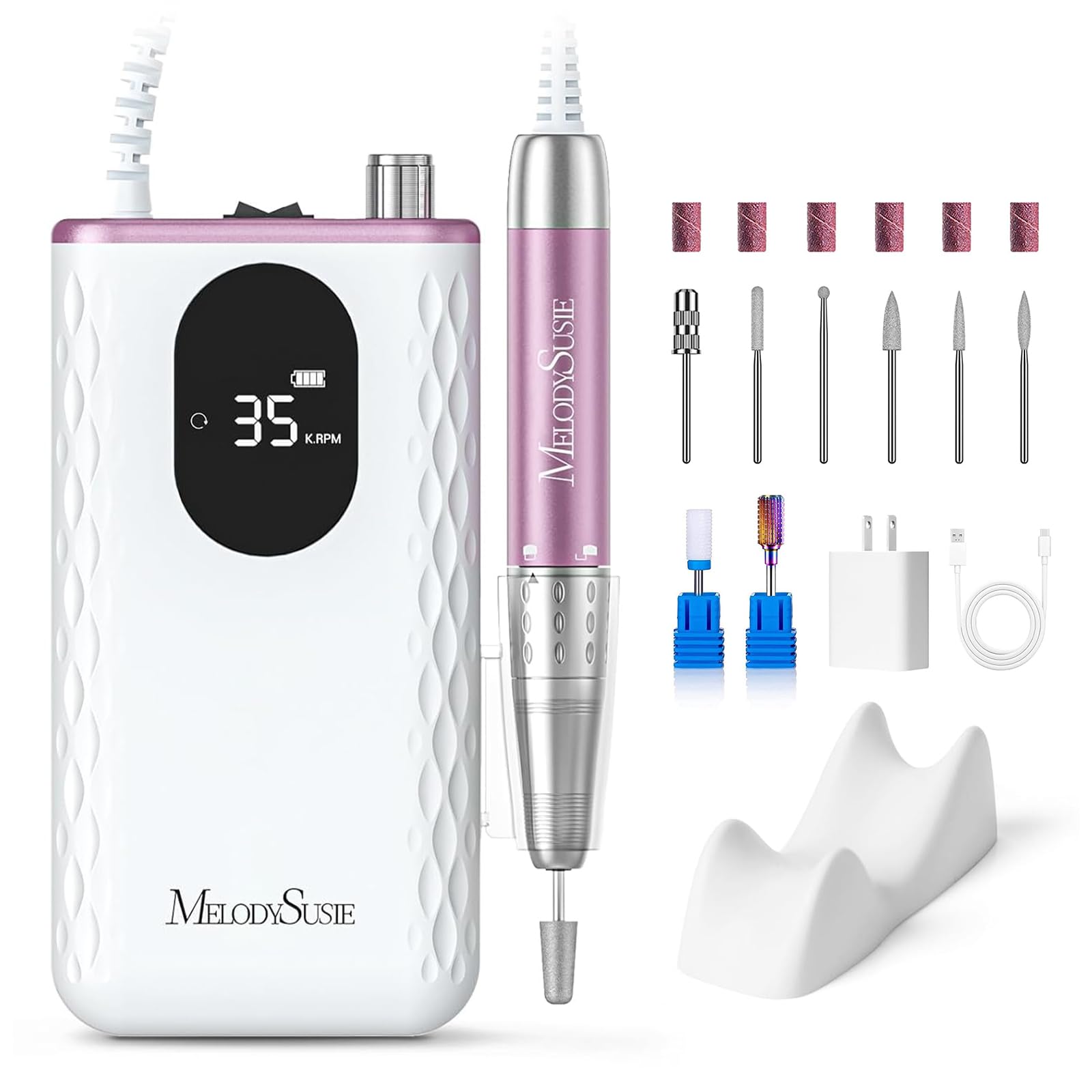MelodySusie Professional Clip-On High-Efficiency Nail Drill,MM400D 35000RPM Rechargeable E-File with Gem-Cut Design and Lightweight Handpiece for All