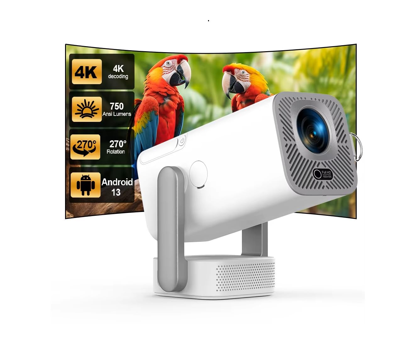 Proiettore Full HD 1080p, compatibile video 4K 3D, modello TD80Pro, dotato di Wi-FI e sistema Android, proiettore portatile, ideale per l'uso in home theater all'aperto (TD80Pro)