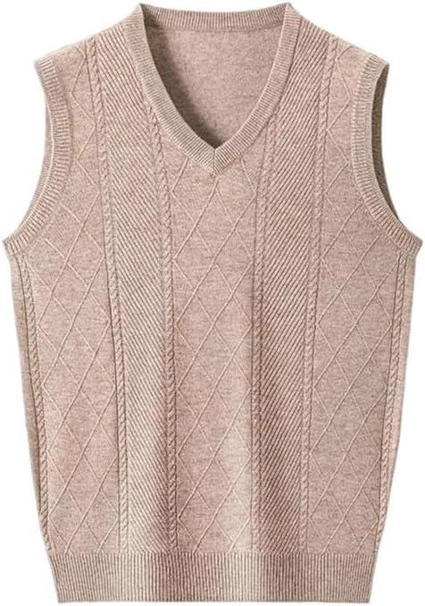 Men's Wool Vest Casual V-Neck Knitted Shoulder Vest Dad's Sleeveless Sweater Vest