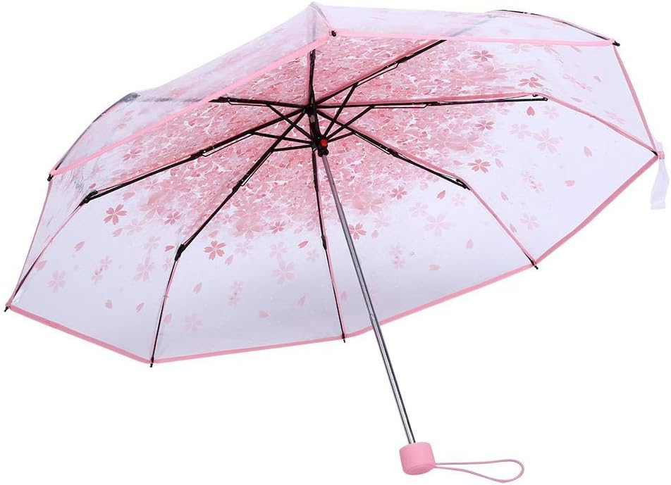 DOACTClear Girls Umbrella Transparent Folding Umbrella Fashionable Princess Umbrella Cherry Four Colors Hipsterkid Umbrella for Kids, Girls, Boys, Toddlers (Light Pink)
