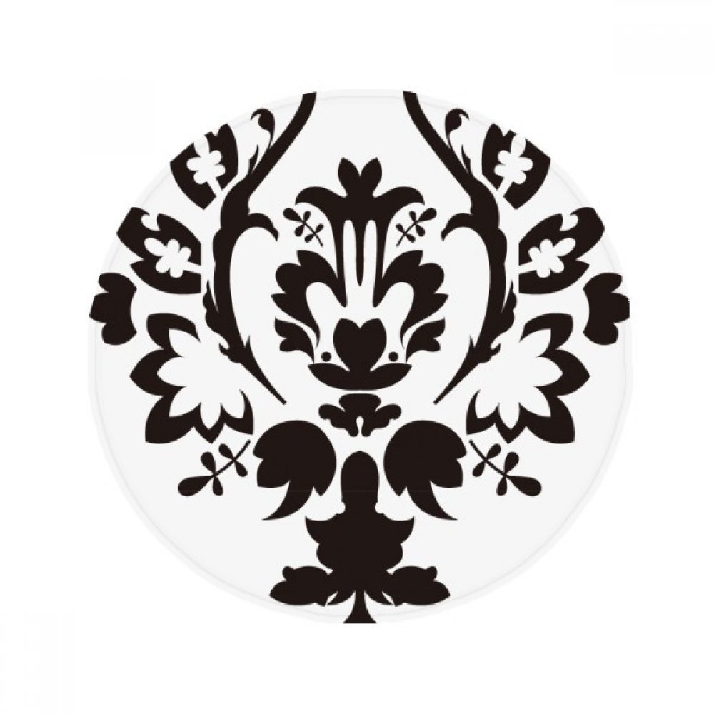 Tapis rond fleur noire baroque 50x50cm antidérapant pour salon et cuisine