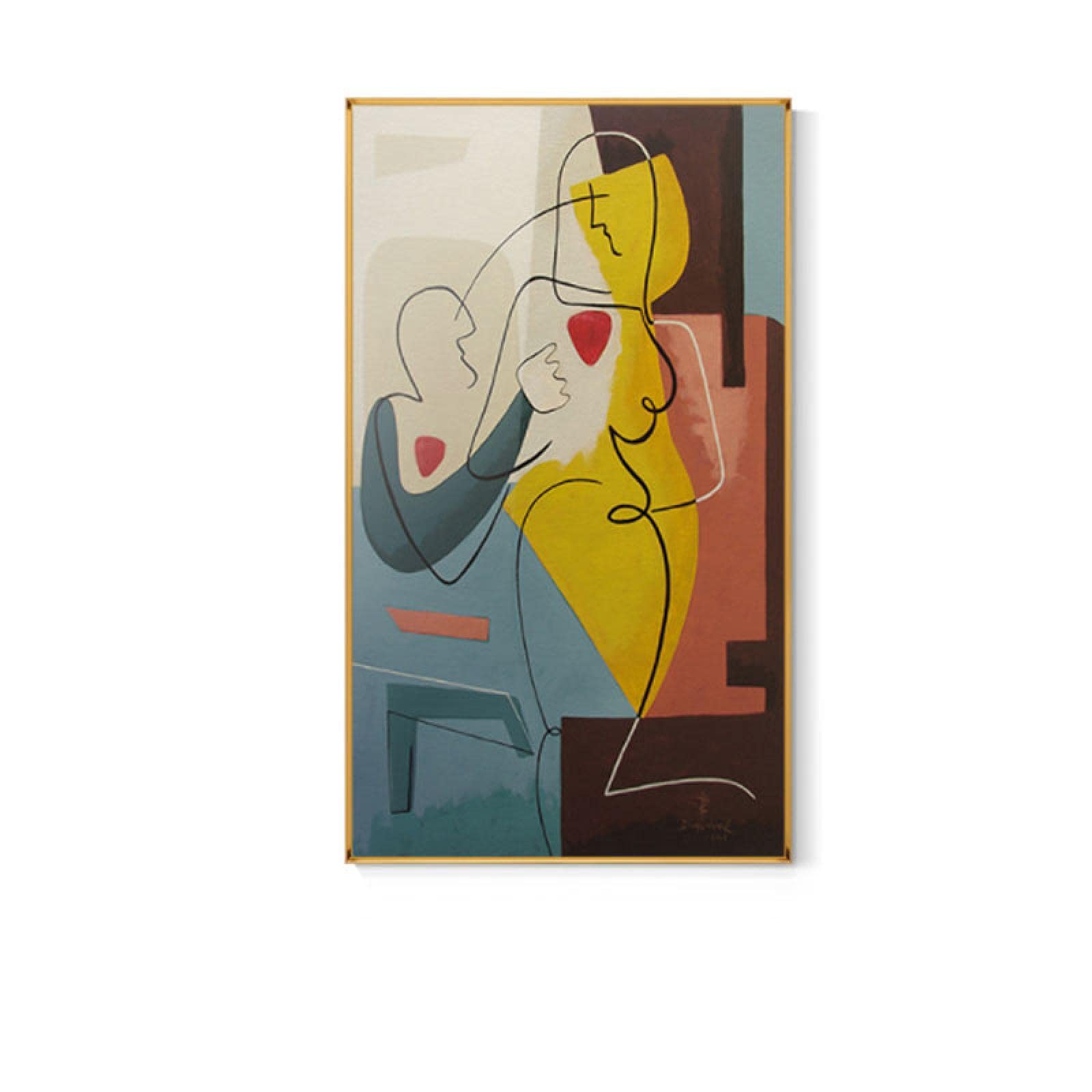 Lienzo abstracto Impresión de póster Lady Line Dibujo Imagen Sala de estar Decoración para el hogar Arte de la pared Figura Cuerpo Cara Pintura de pared 80x120cm (32x47in) Con marco