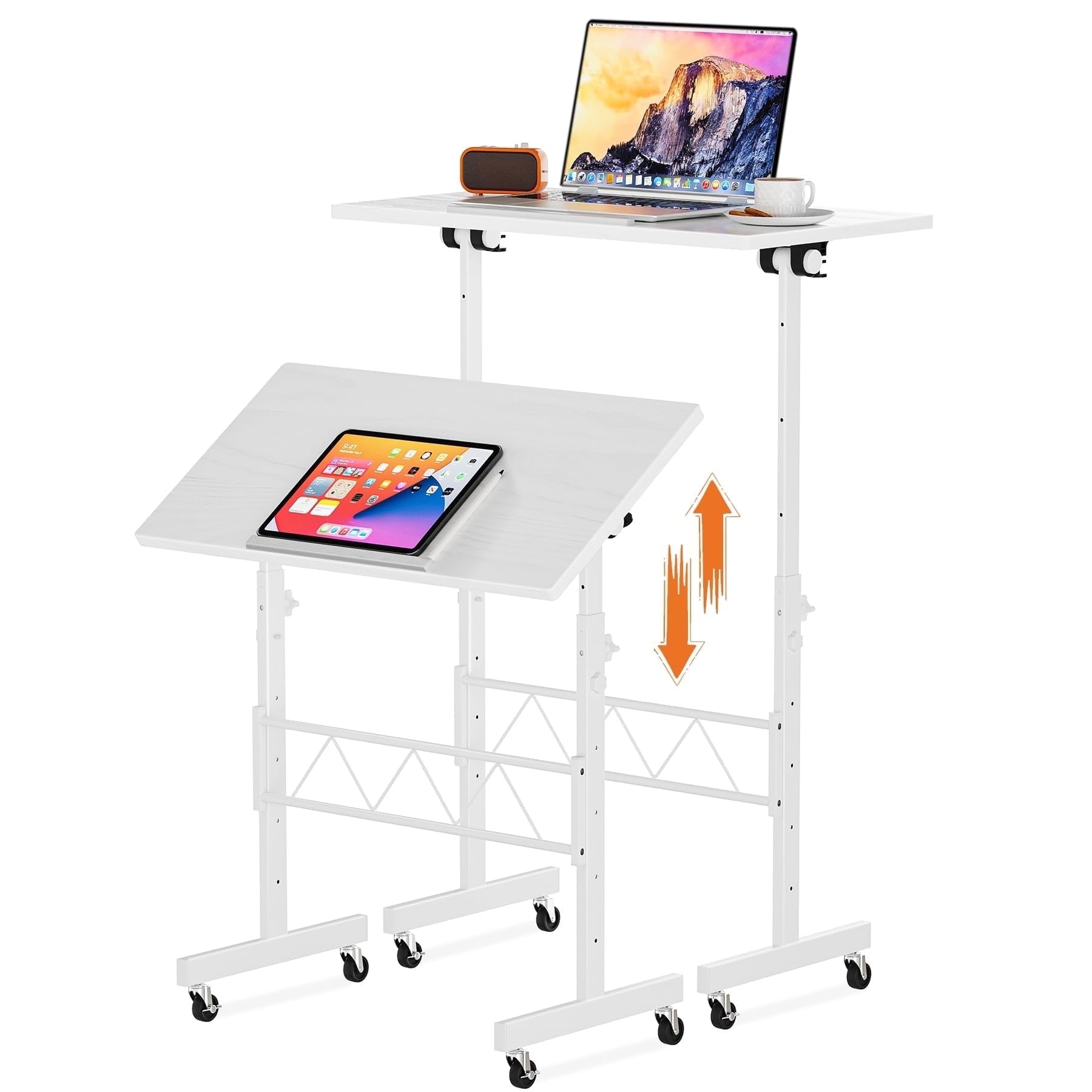Adjustable Mobile Standing Desk with Tilting Tabletop Portable Rolling Laptop Desk for Home Office Small Space Sit-Stand Workstation