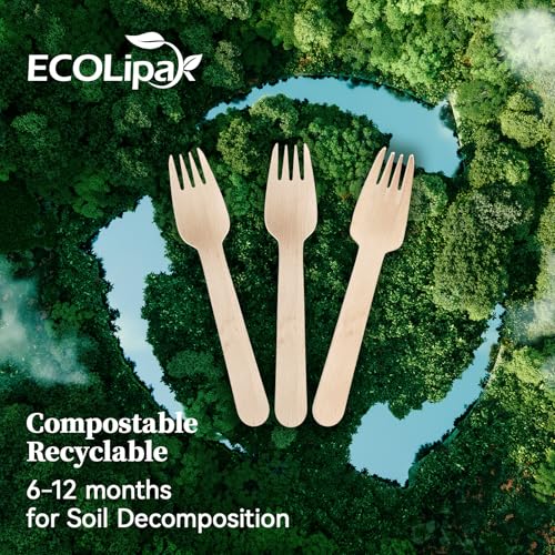 ECOLipak 300 Count Wooden Forks Disposable, Wooden Disposable Compostable Forks for Eating, Party, Camping, Traveling, Family Dinners - Thumbnail 4