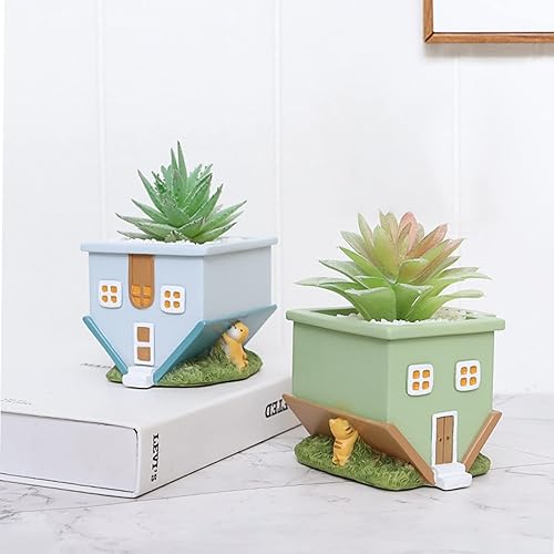 Miniatura 2 de Maceta para suculentas, decoración de perro y gato en forma de casa con agujeros de drenaje, maceta decorativa multifuncional creativa para