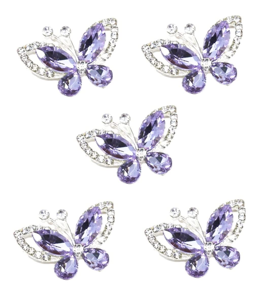 5pcs Crystal Butterfly Flat Back Rhinestone Embellishments - Grade A Diamante Craft Decorations, Amethyst