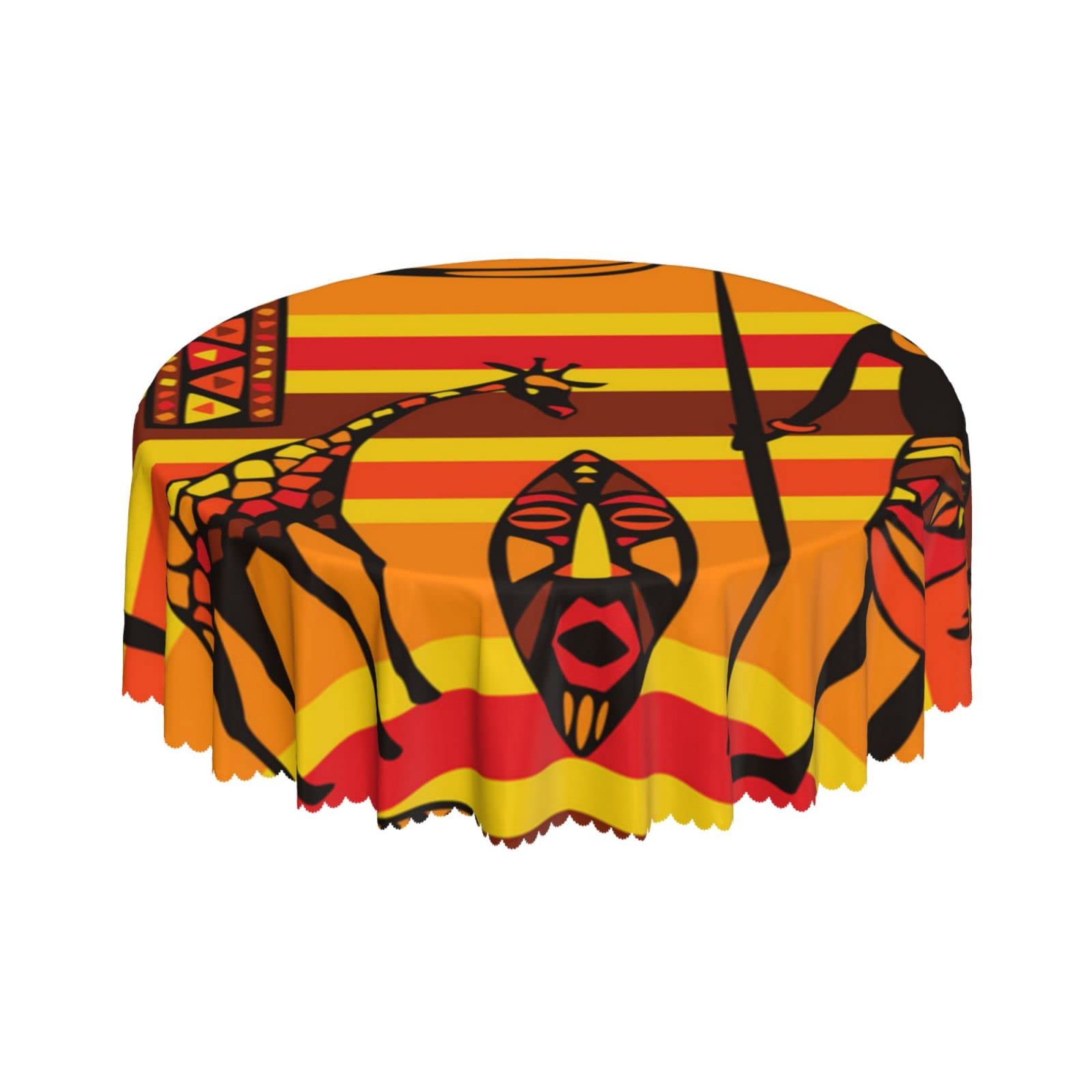 Lsjuee African Ethnic Native Animals Striped Round Tablecloth 60 Inch Printed Washable Tablecloth for Dining Party Holiday Fall Home Decorative