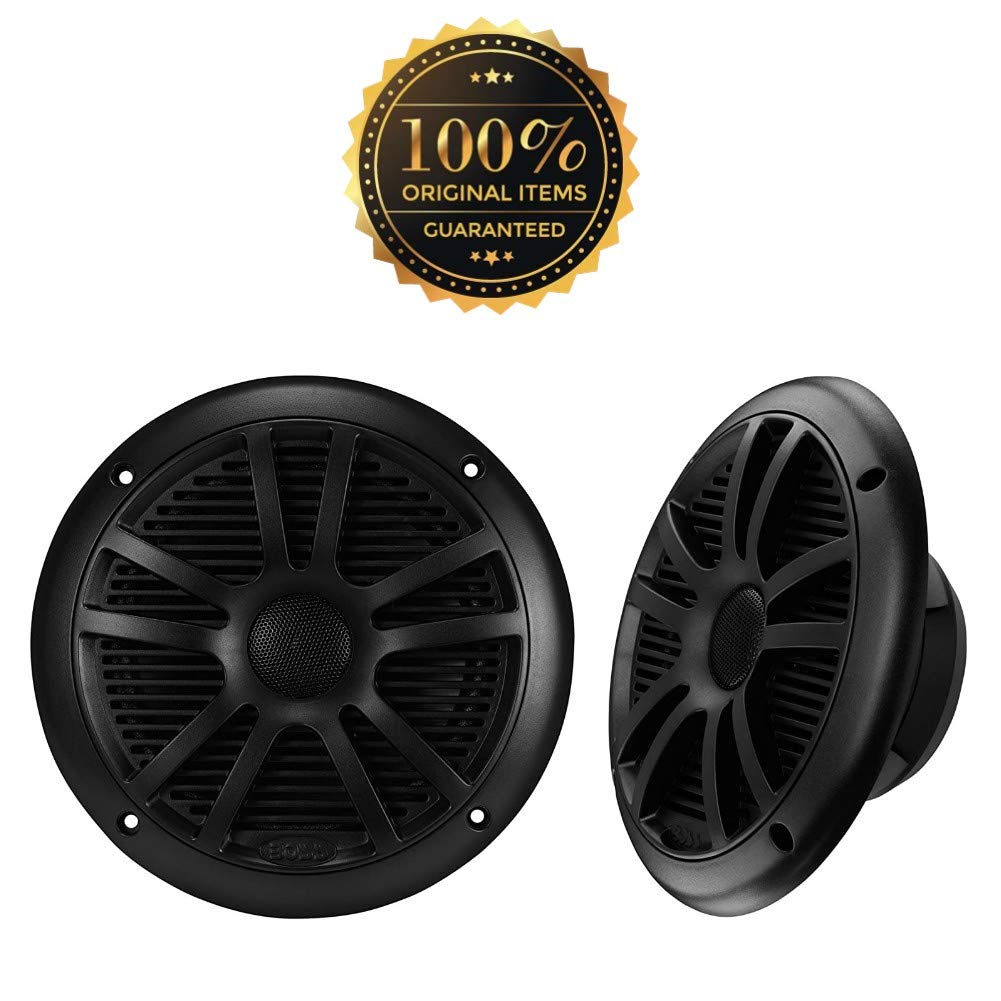2 altavoces compatible con BOSS AUDIO SYSTEMS MR6B marino de doble cono 6.5" 16.50 cm 165 mm 90 vatios rms 180 vatios máx waterproof negro, por par + 5 sticker gratis