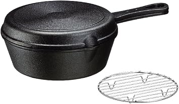Ishigaki Industry Ishigaki Skillet Frying Pan Oven Cast Iron 18cm Deep Type Shallow Type Set with Grid Black