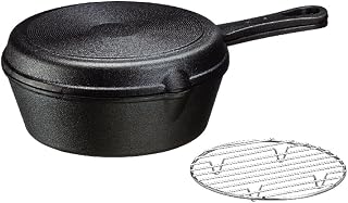 Ishigaki Sangyo Ishigaki Skillet Frying Pan, Oven, Iron Casting, 7.1 inches 18 cm, Deep, Shallow Type, Set with Mesh, Black