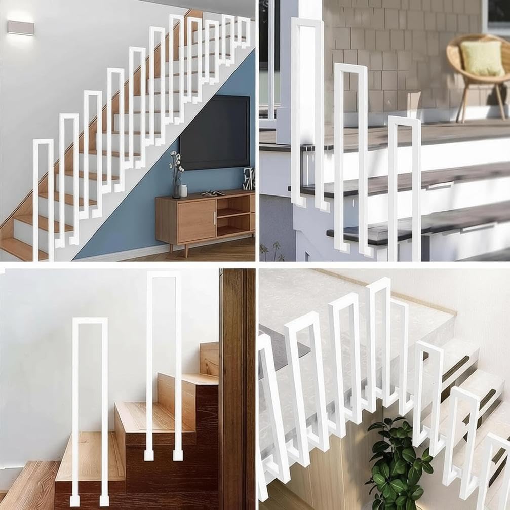 Indoor U Shaped Stair Railing Adjustable Height 35 110cm White Exterior Rail for Outdoor Steps Garden & House Entrance 95cm/37.05in High Safety Railing.