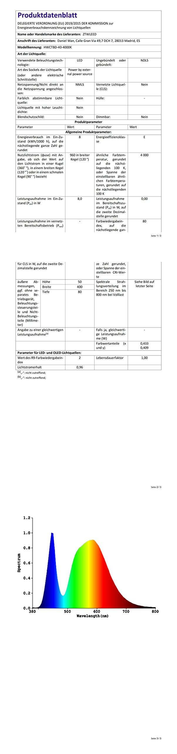 Applique Esterno LED 8W 40CM Nero IP65,Luce Bianco Naturale 4000K