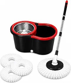Mop Giratório Effect Pro 13 litros com Cesto em Inox Cabo ajustável até 1,40m 4 refis de microfibra - limpeza sem esforço eficiente para sua casa