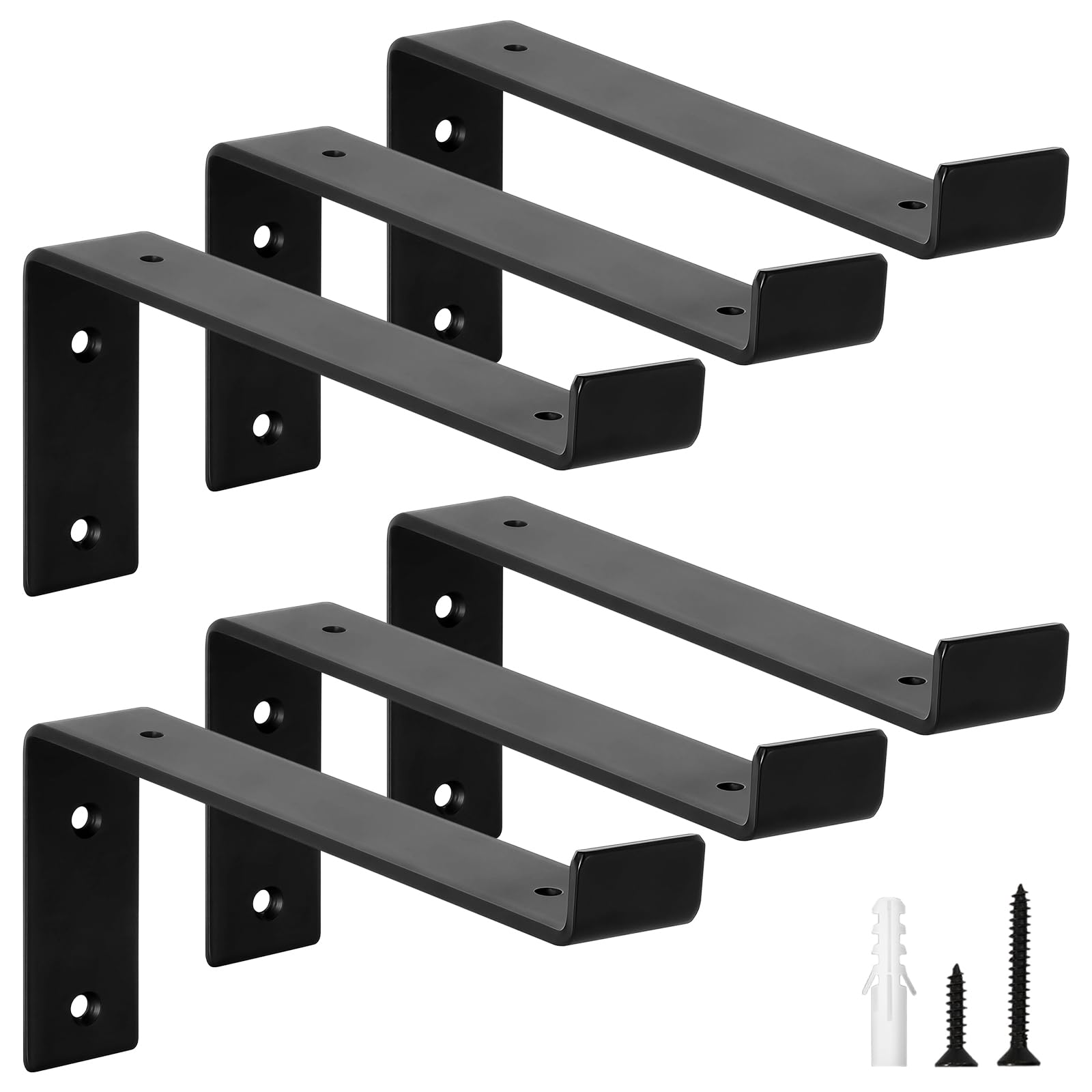 scicent 6 Pack Heavy Duty Shelf Brackets with Lips, 50KG Capacity, 5mm Thick Wall Brackets for Shelves (Black 9 Inch)