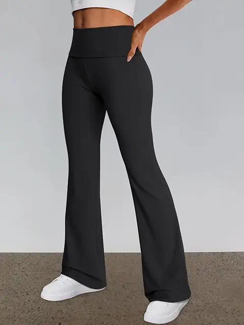 Women's Fold Over Yoga Pants - High Waisted Wide Leg Bootcut Flare