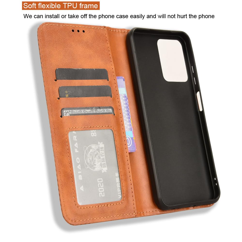 COMAKU Cover Oukitel C35/ Oukitel C36, Custodia a Portafoglio Pelle con Supporto e Chiusura Magnetica - Marrone