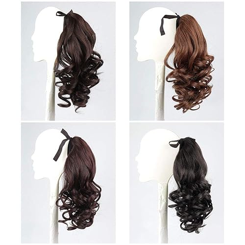 Miniatura 3 de Extensión de cola de caballo gruesa con clip en cola de caballo ondulada desordenada, 15.0 in, color marrón claro